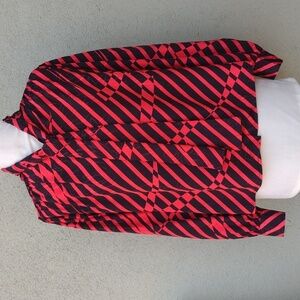 VTG Adolph Schuman for I. Magnin Red and Black Striped Blouse M 80s